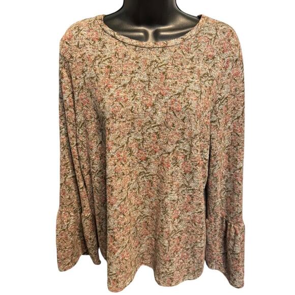 Lucky Brand Hacci Floral-Print Bell-Sleeve Top Size L - Picture 2 of 9